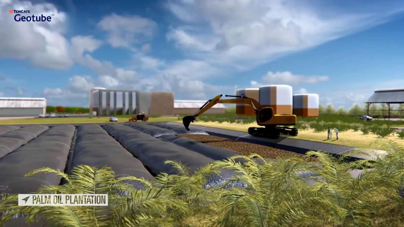 Geotube agriculture and palm oil plantation — still from supplied video