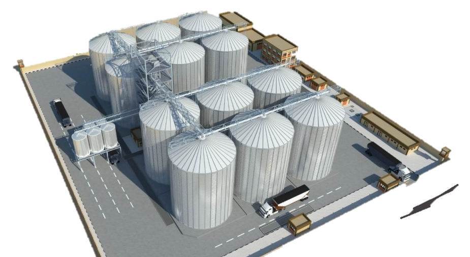 Feed mill facility and storage silos